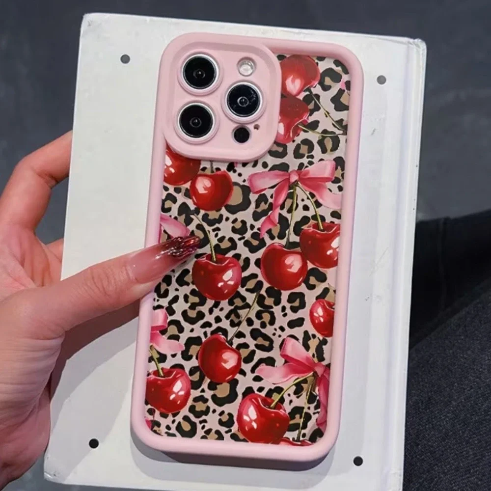 iPhone 16 Pro Max Pink Cherry Leopard Bow Coquette case